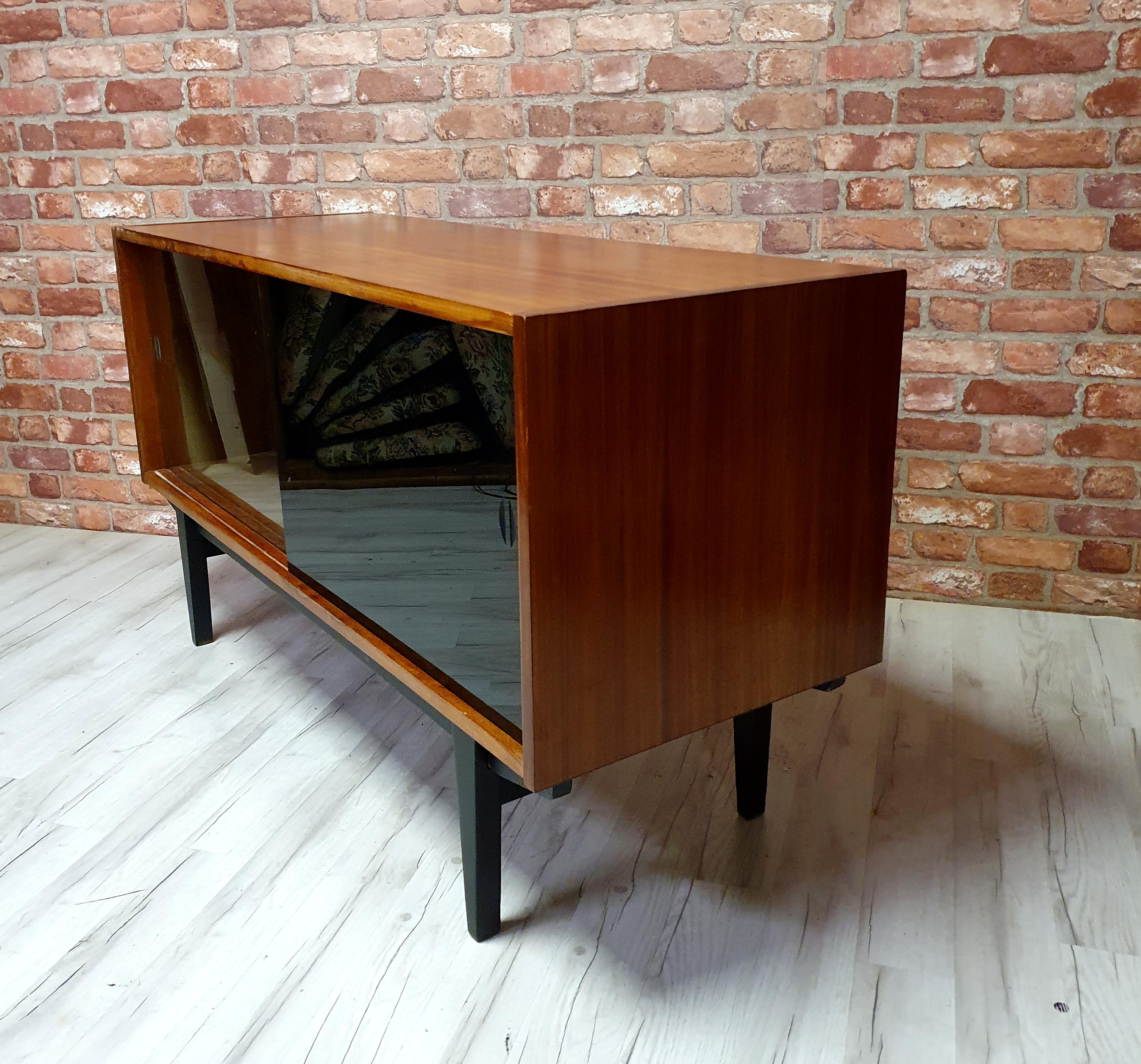 Renovated Violetta Display Cabinet with sliding glass doors, 1970s, Poland