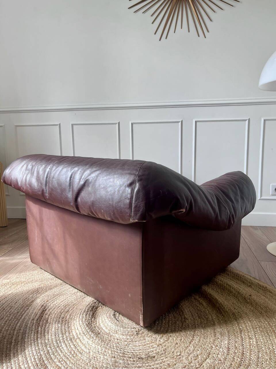 Brown leather armchair from the 1970s.