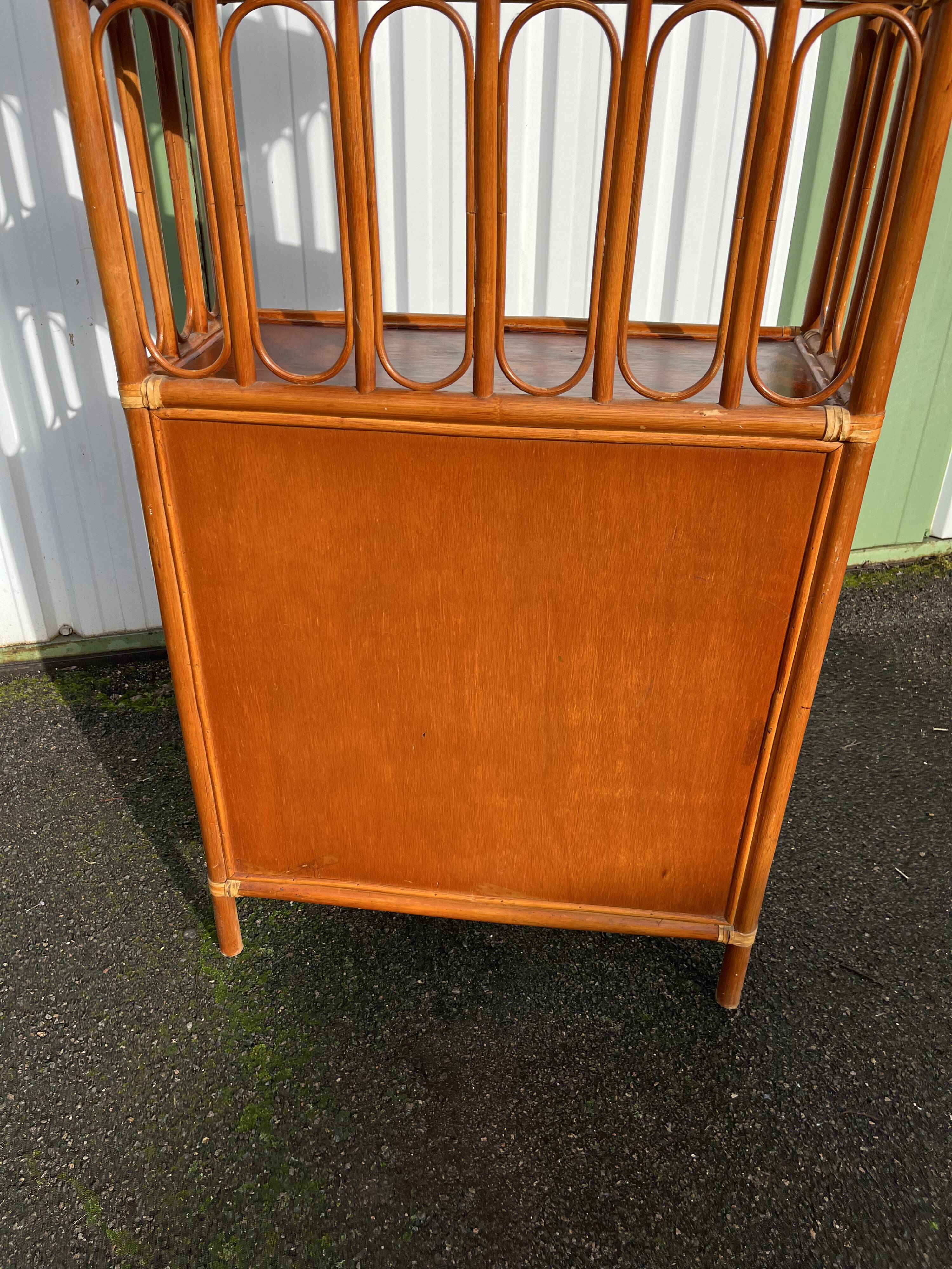 Vintage rattan, wood and cane shelf bookcase
