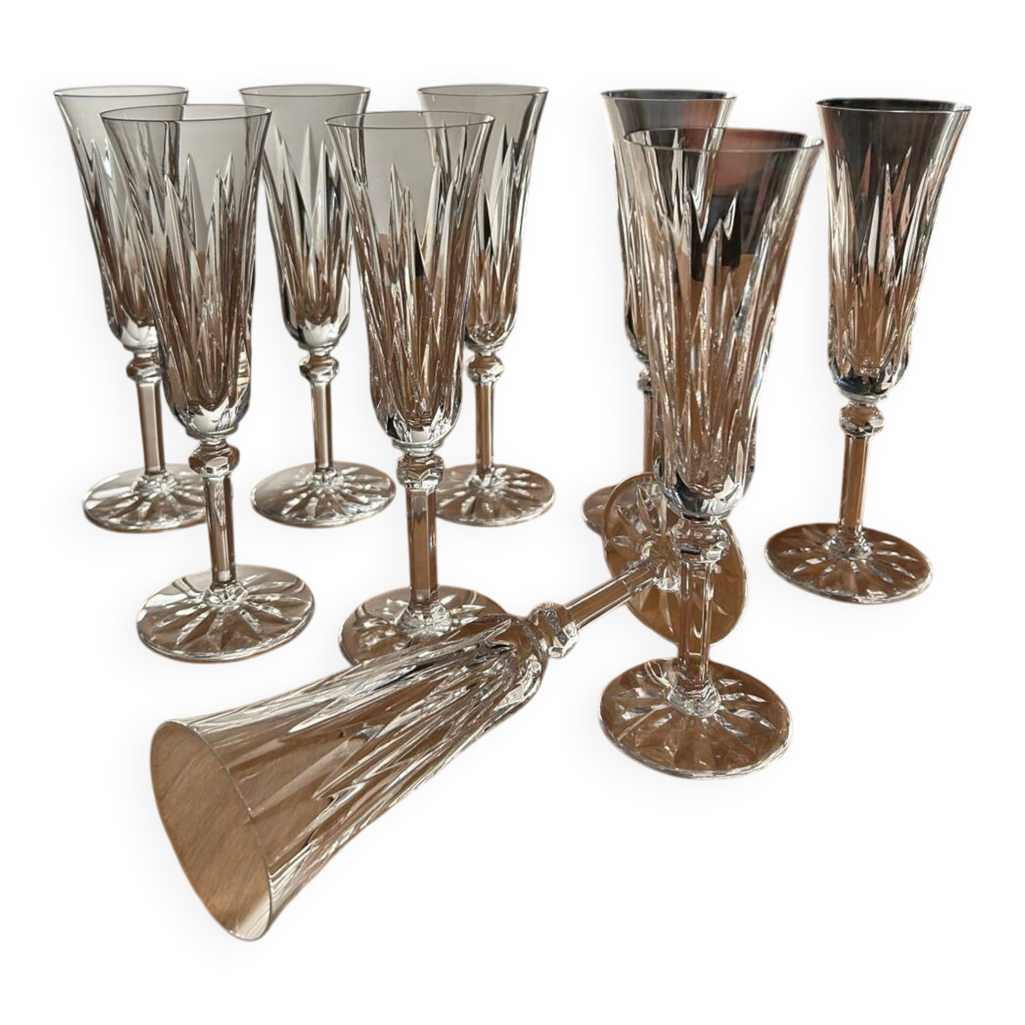 9 Saint Louis cut crystal champagne flutes