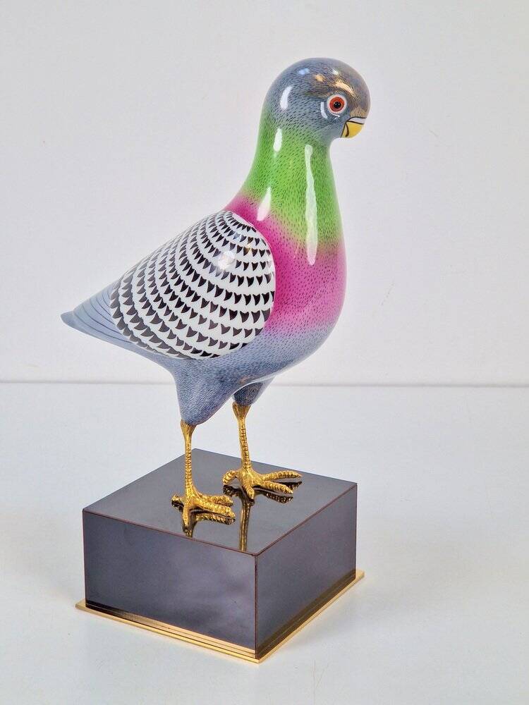 Italian Hand Painted Porcelain Pigeon by Giulia Mangani, 1970s