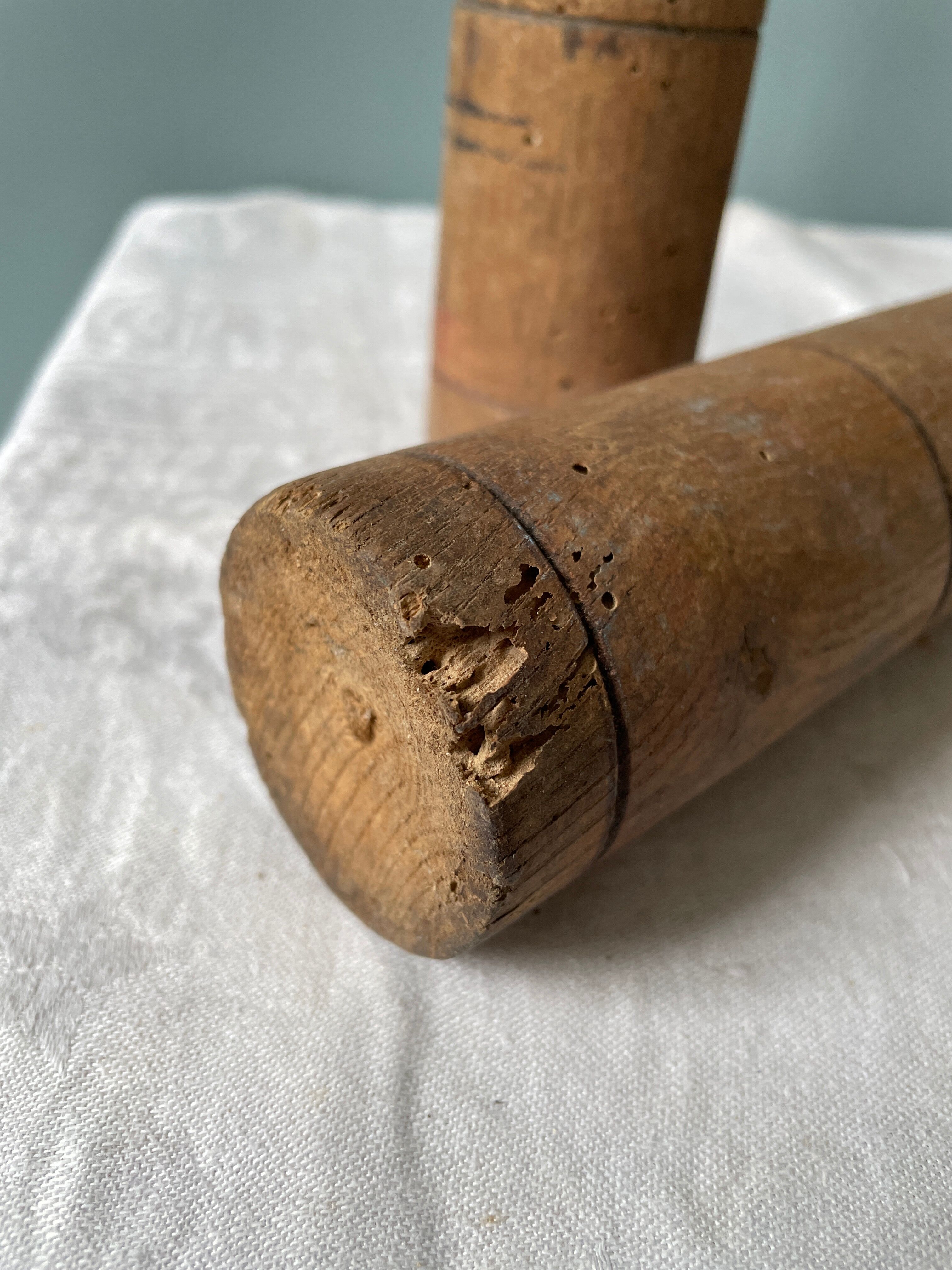 Old wooden bowling game turned late nineteenth century