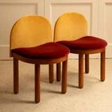 2 wooden and velvet chairs