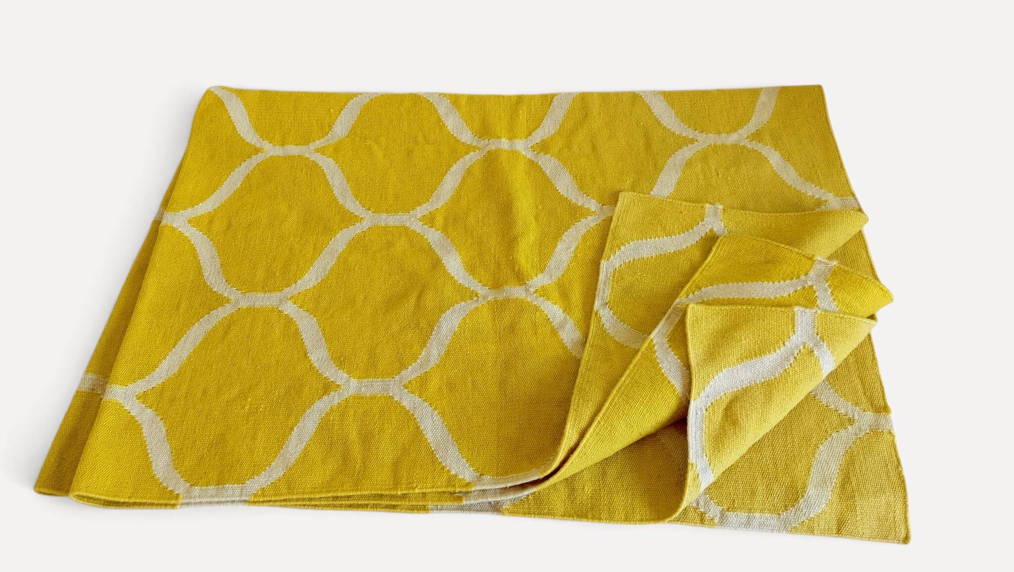 Vintage Moroccan Hand Loomed Yellow and Ivory Wool Rug, Late 20th Century