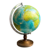 World map, globe with wooden base