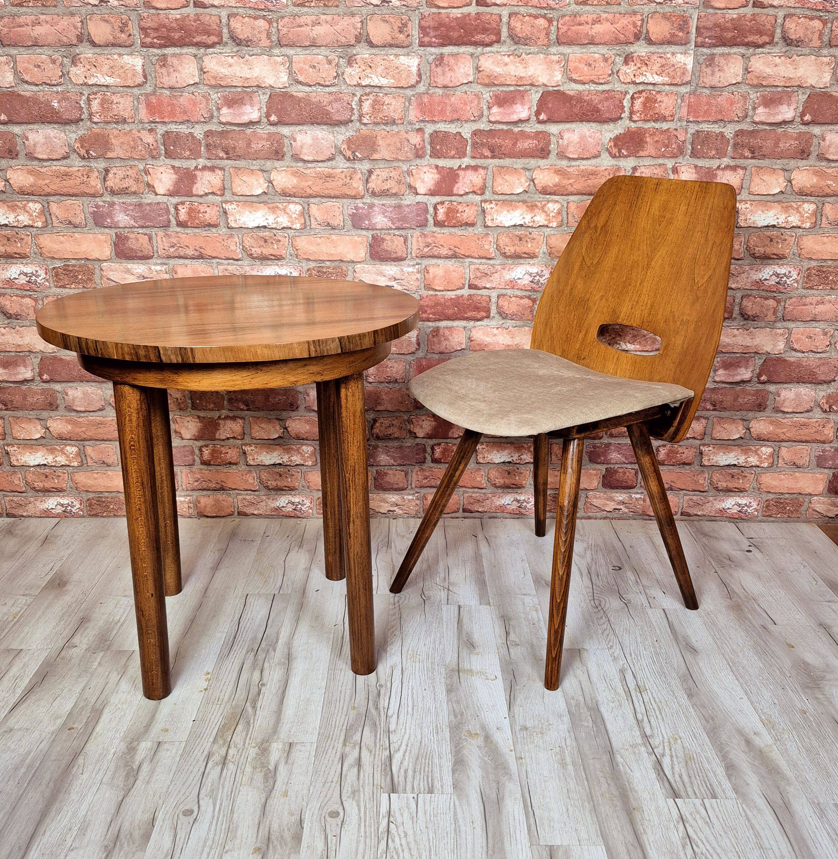 Renovated art deco round coffe table, Poland 1950s