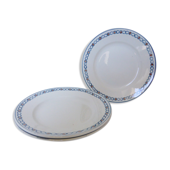 Set of 3 vintage flat plates from the Longwy factory, Floreal model