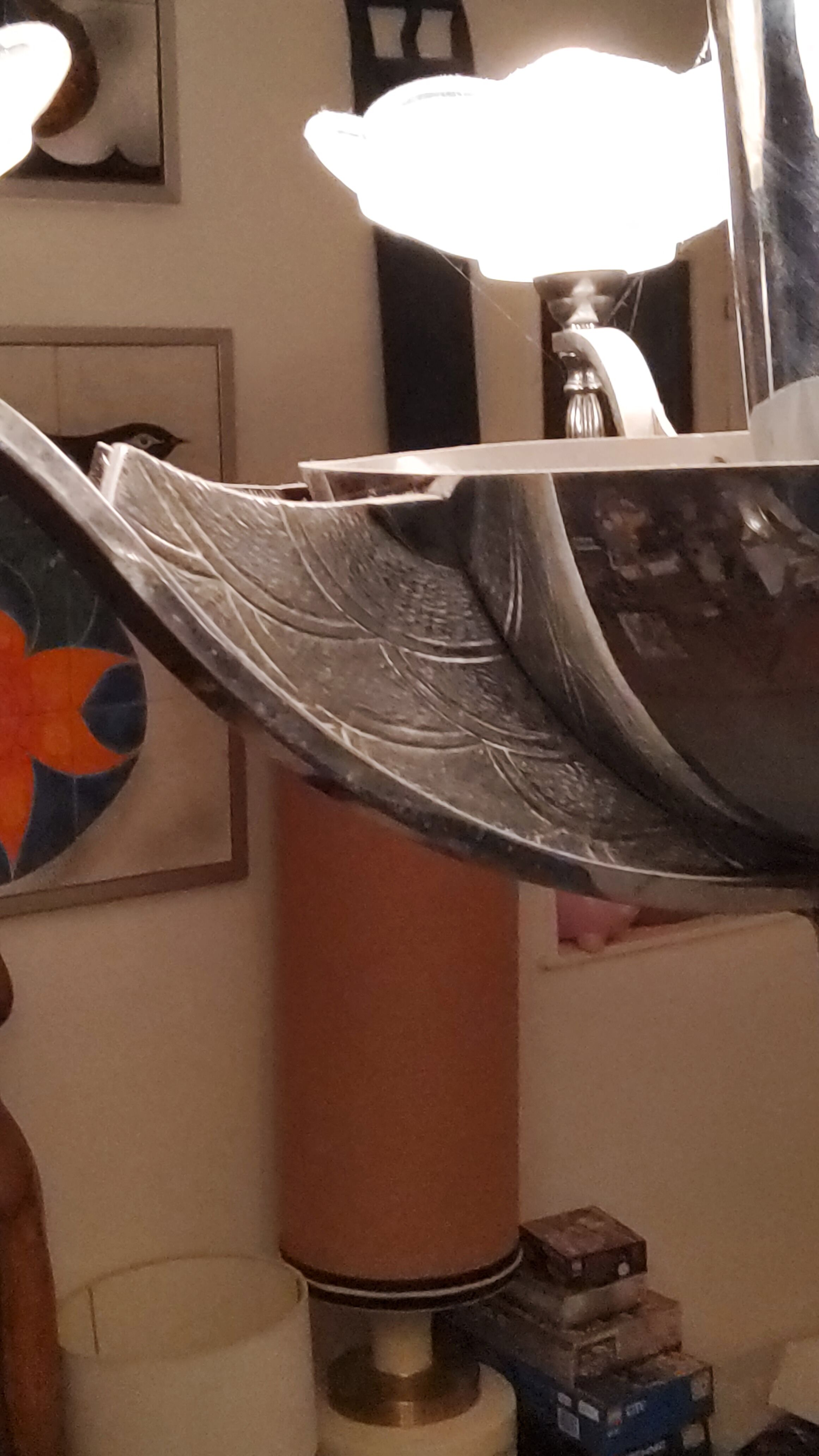 Art deco chandelier in chromed metal and glass 6 arms of lights