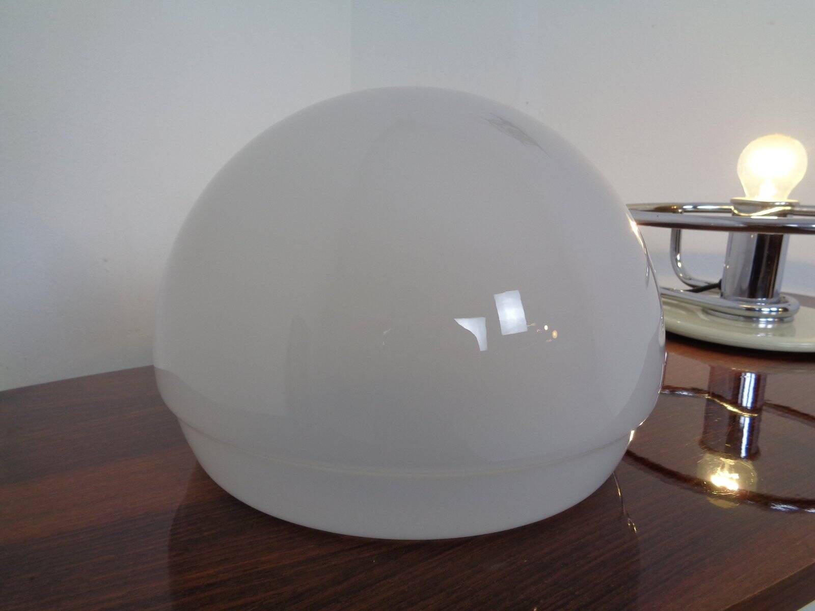 Italian Glass & Chromed Steel Table Lamp, 1960s