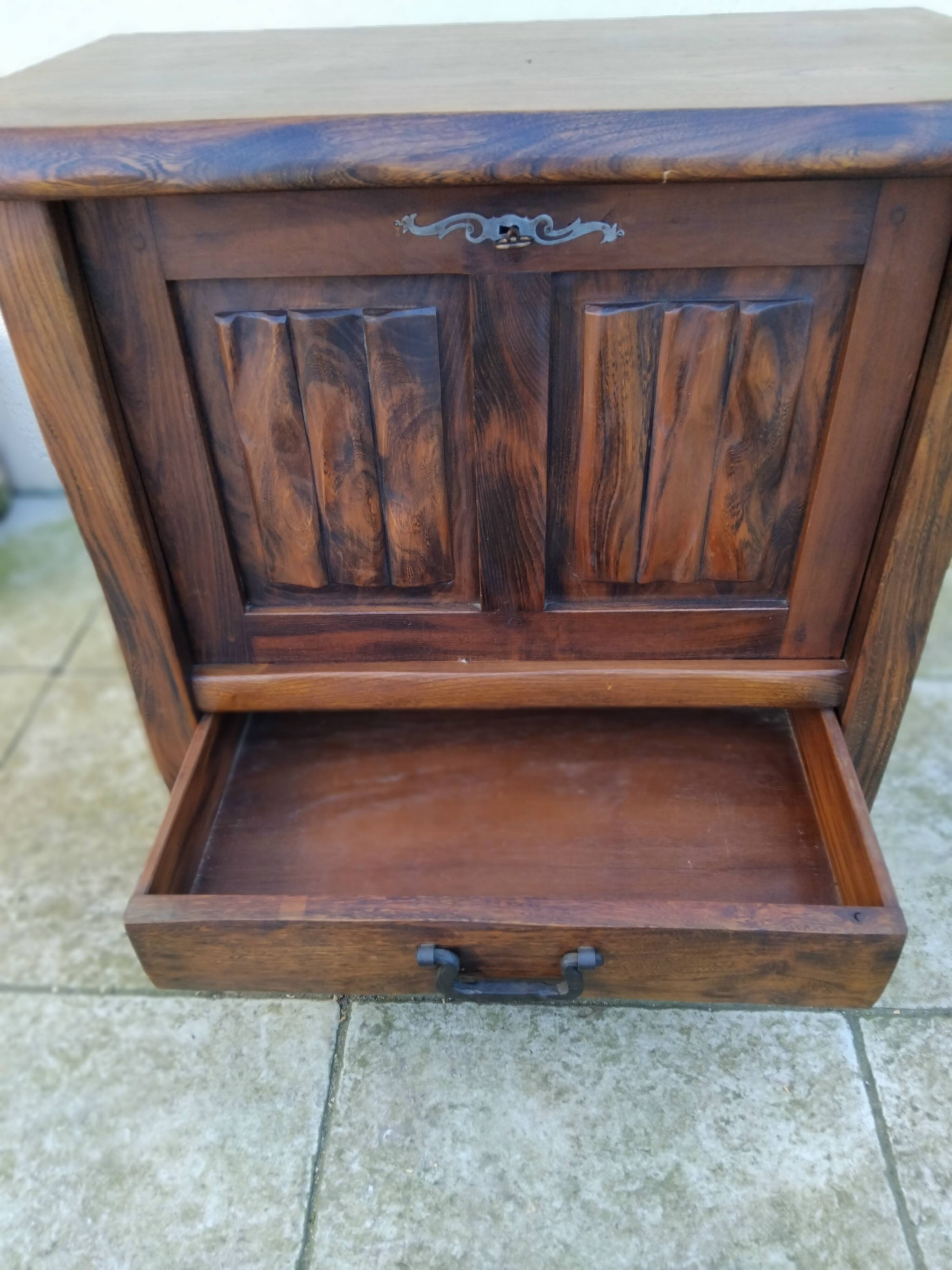 ARANJOU vintage solid elm brutalist bar cabinet
