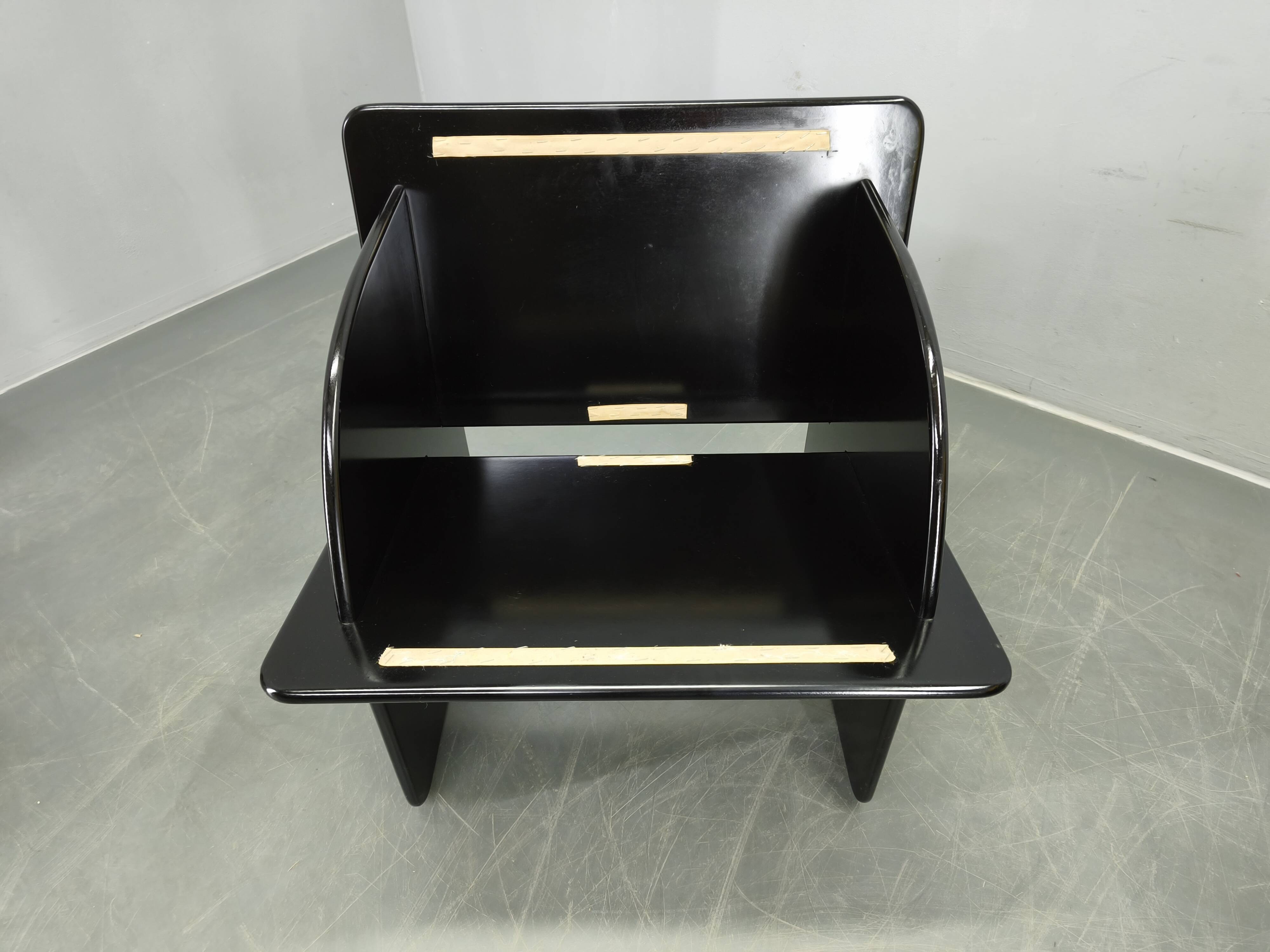 Pair of Italian Space Age Armchairs, Black Lacquer, 1970s