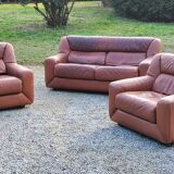 Pair of armchairs and De Sede sofa in cognac leather from the 70s/80s