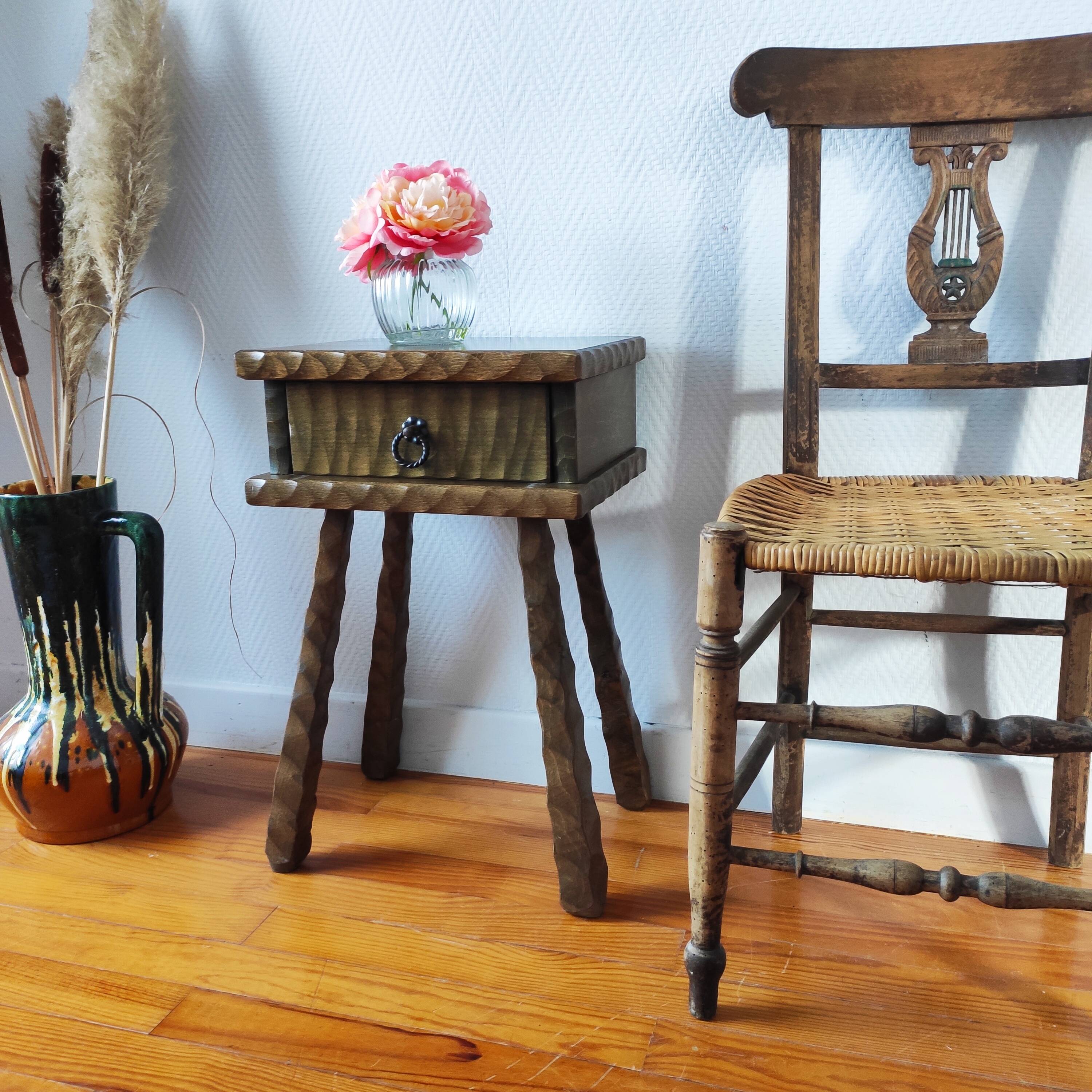 Vintage brutalist bedside table 1950 side table