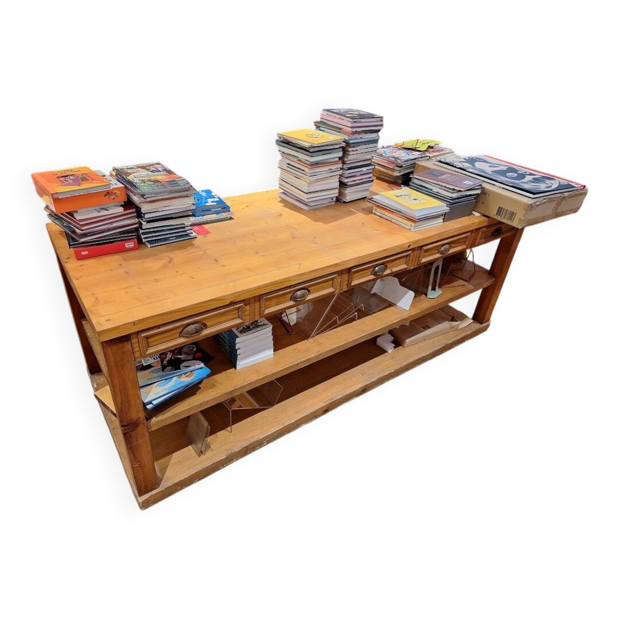 Large old draper's table with 5 drawers