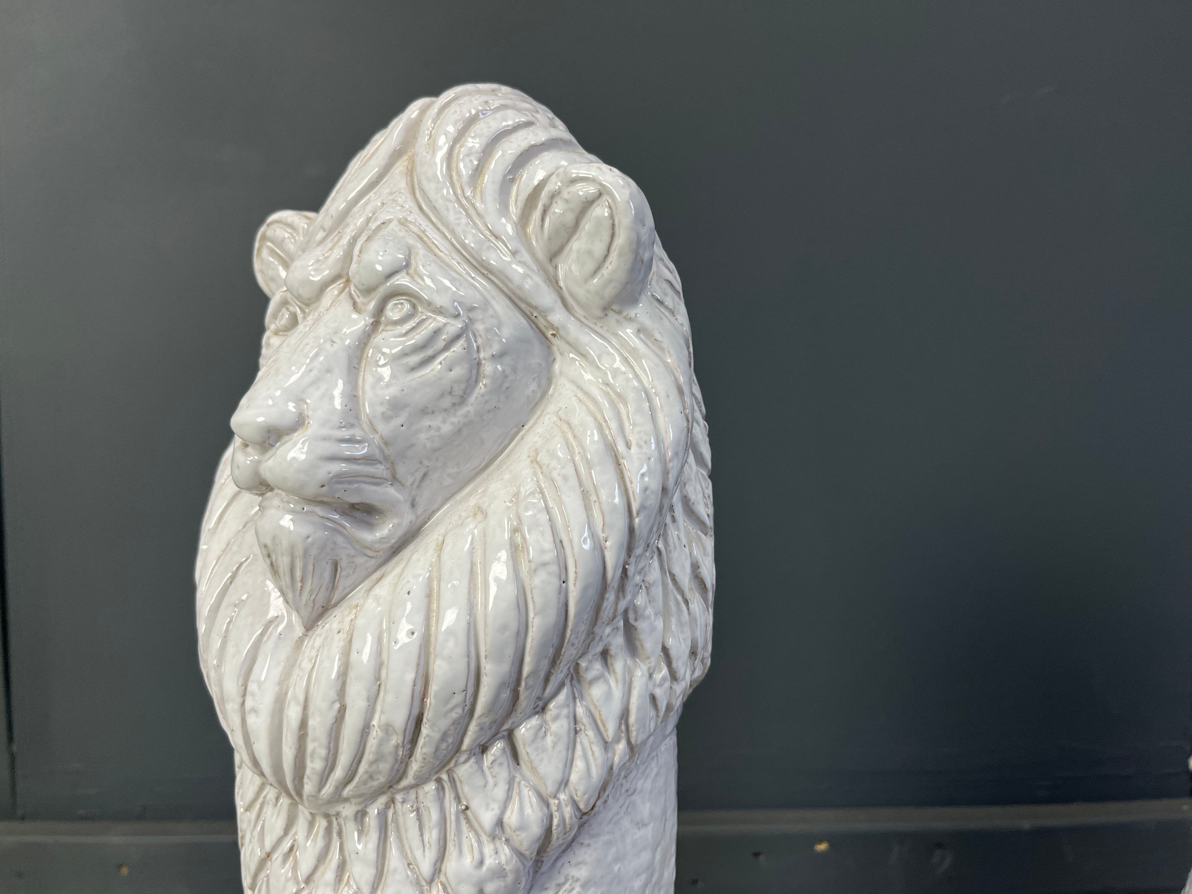 Pair of Renaissance style terracotta lion sculptures, 1950s