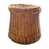 Vintage pouf braided wicker storage chest