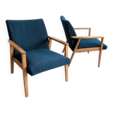 2 blue fabric armchairs, 1970s