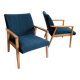 2 blue fabric armchairs, 1970s