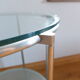 1970s stainless steel pedestal table with two glass tops