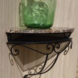 Wrought iron and marble corner shelf