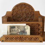 Mail holder, handmade documents carved wood old