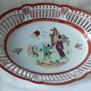 Pierced porcelain basket from Bavaria, Asian decorative bread basket.