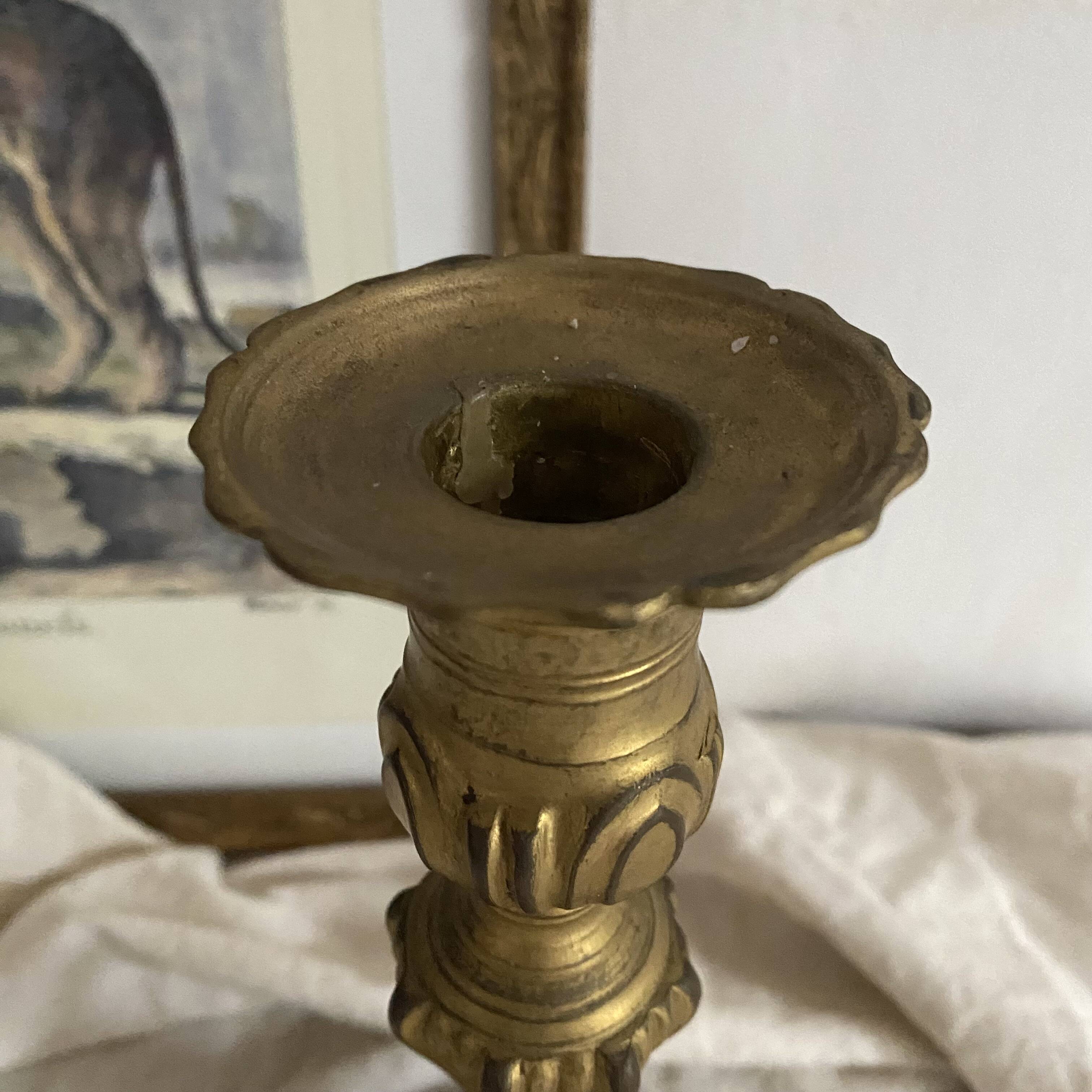 Large antique bronze candle holder 26 cm Louis XV style
