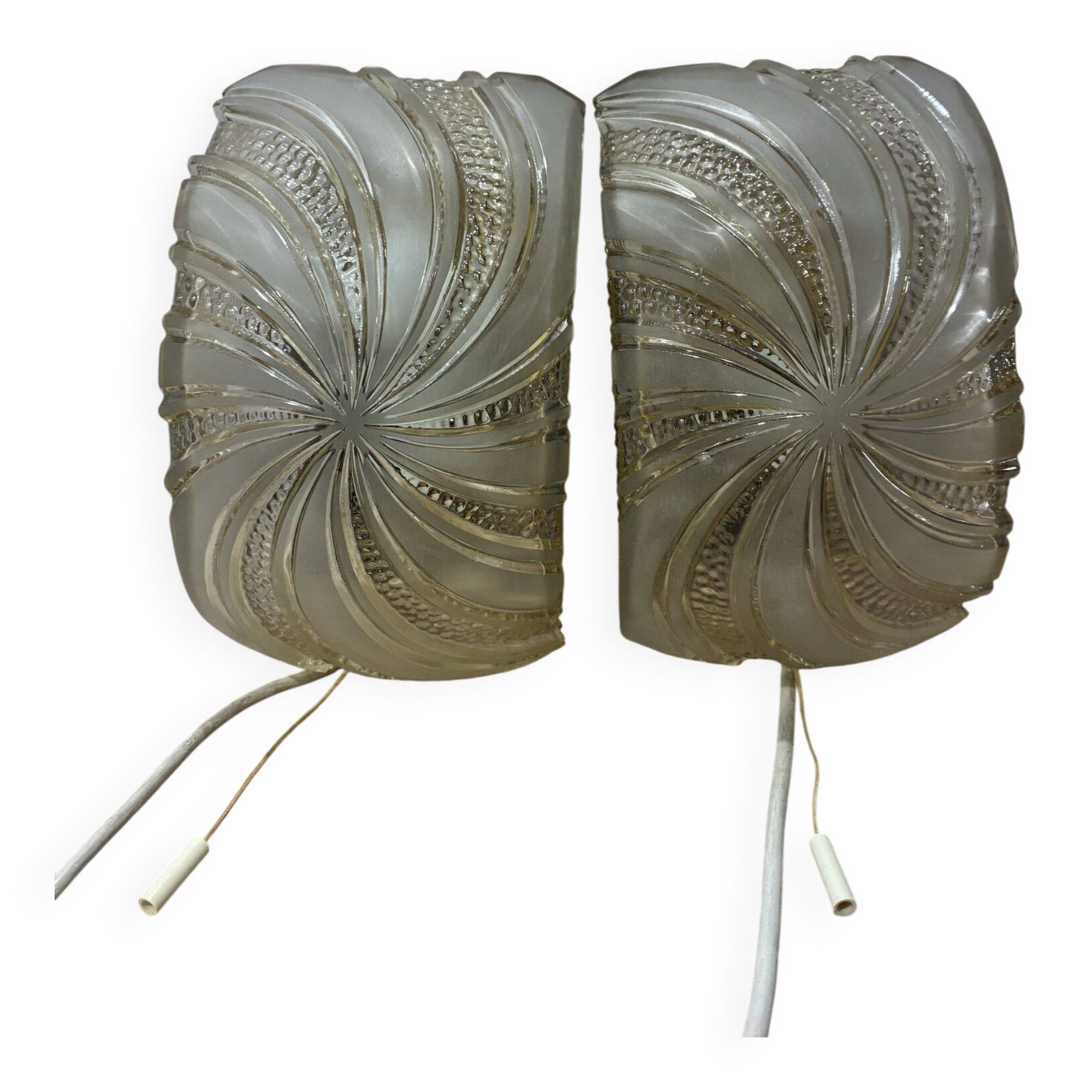 Pair of textured cut glass wall lights, 1970s