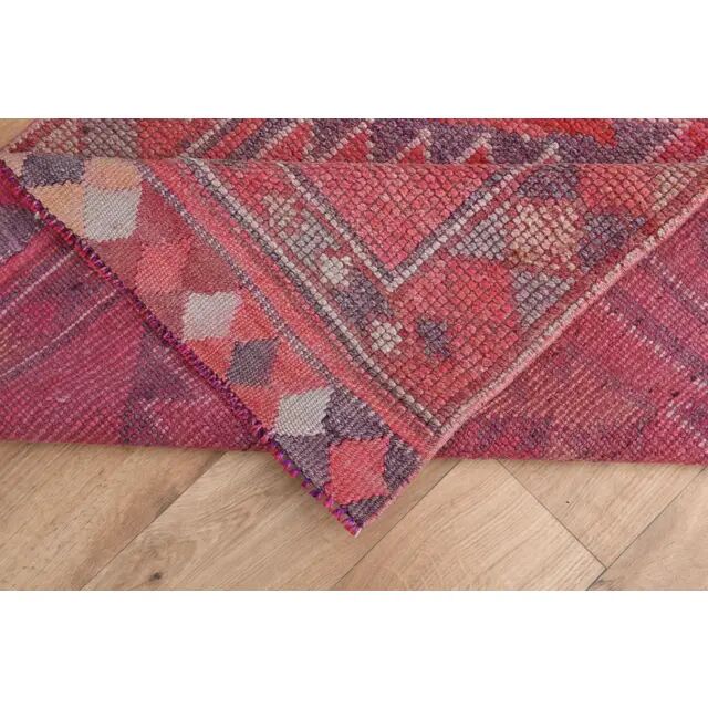Tapis vintage turc Oushak fait à la main en laine et coton rose, années 1970