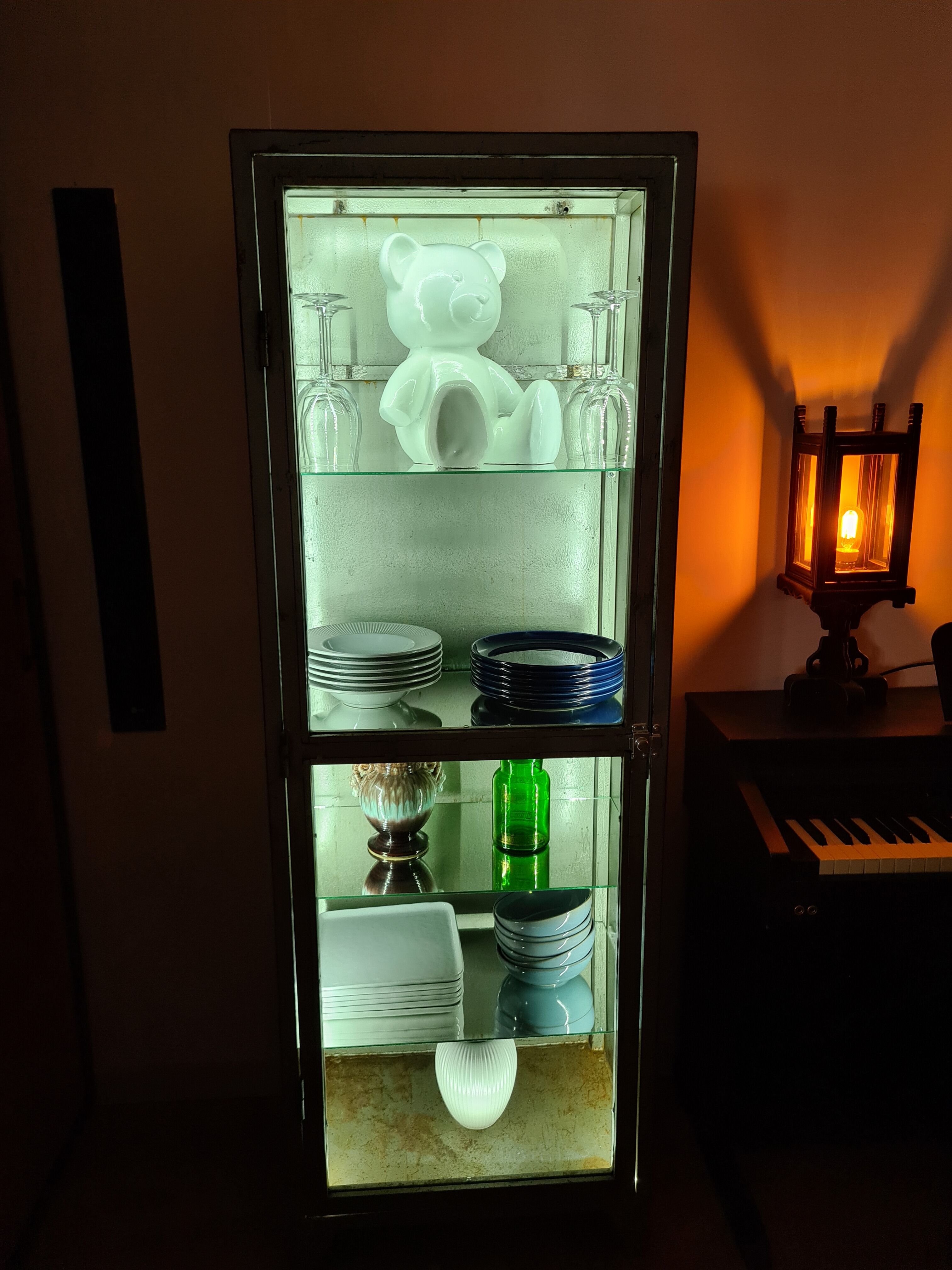 Vintage industrial showcase with LED interior lighting