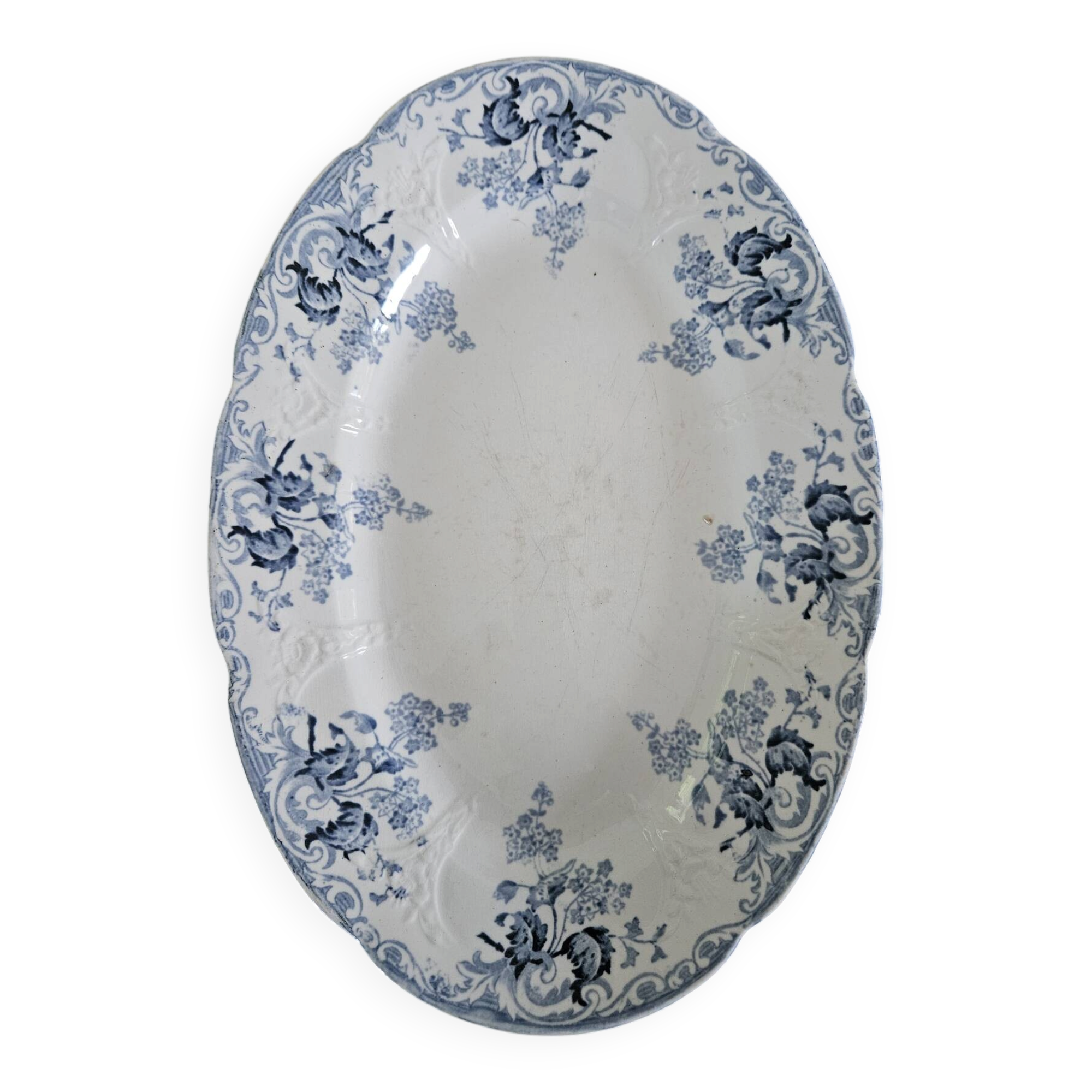 Oval plate faience Longwy model Joinville n*243 blue ironstone