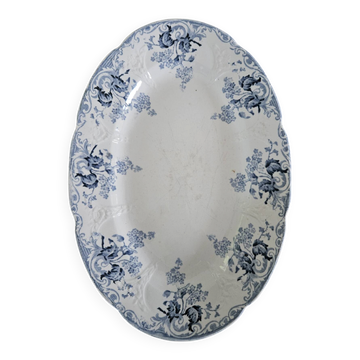 Plat ovale faience Longwy modèle Joinville n*243 bleu terre de fer