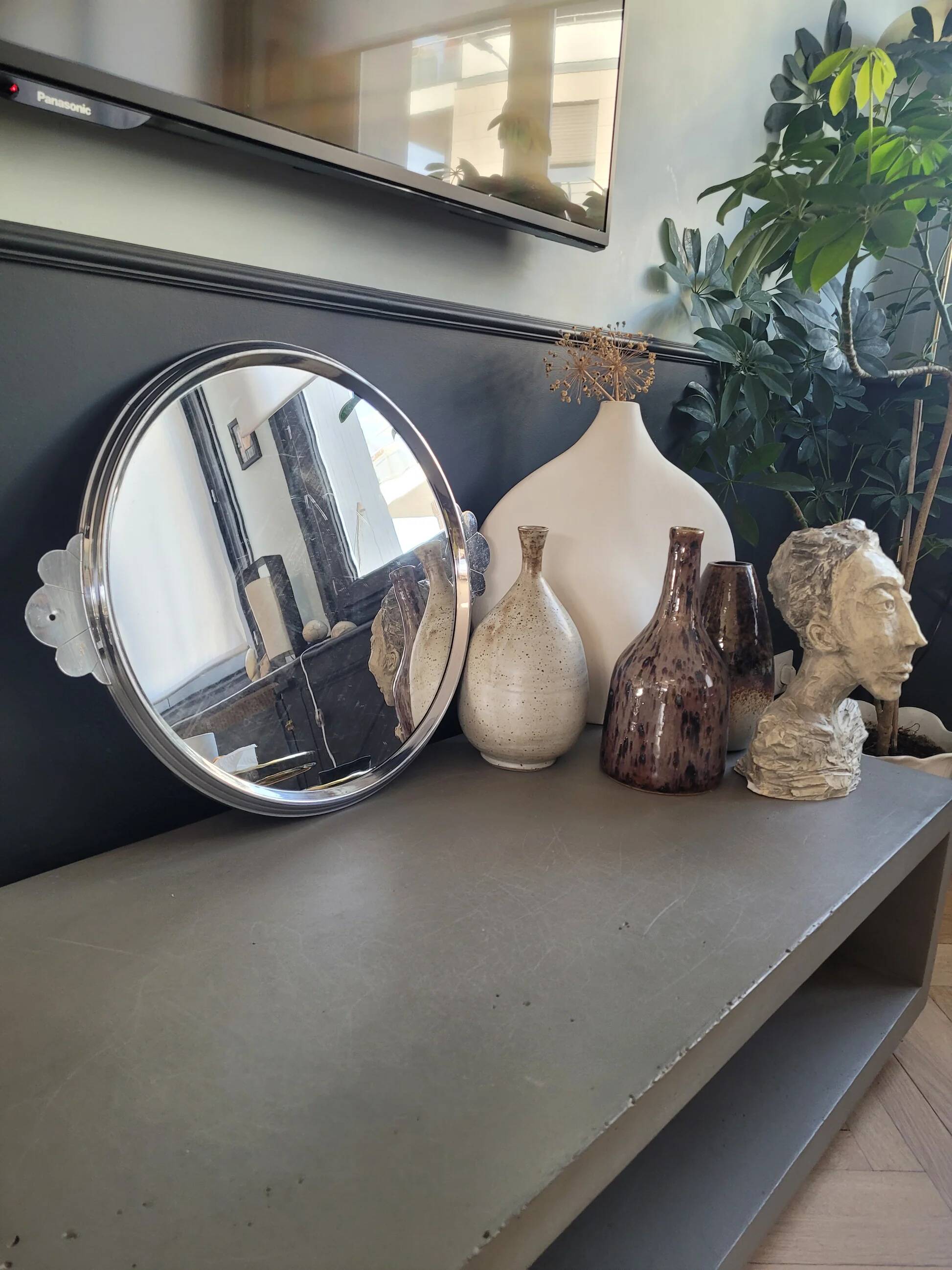 Vintage silver metal mirror tray