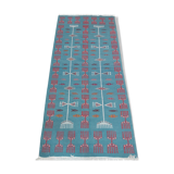Tapis bleu fait main en pure laine 95x215cm