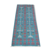 Tapis bleu fait main en pure laine 95x215cm