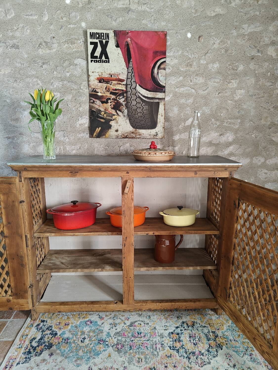 Antique solid pine sideboard with zinc top.