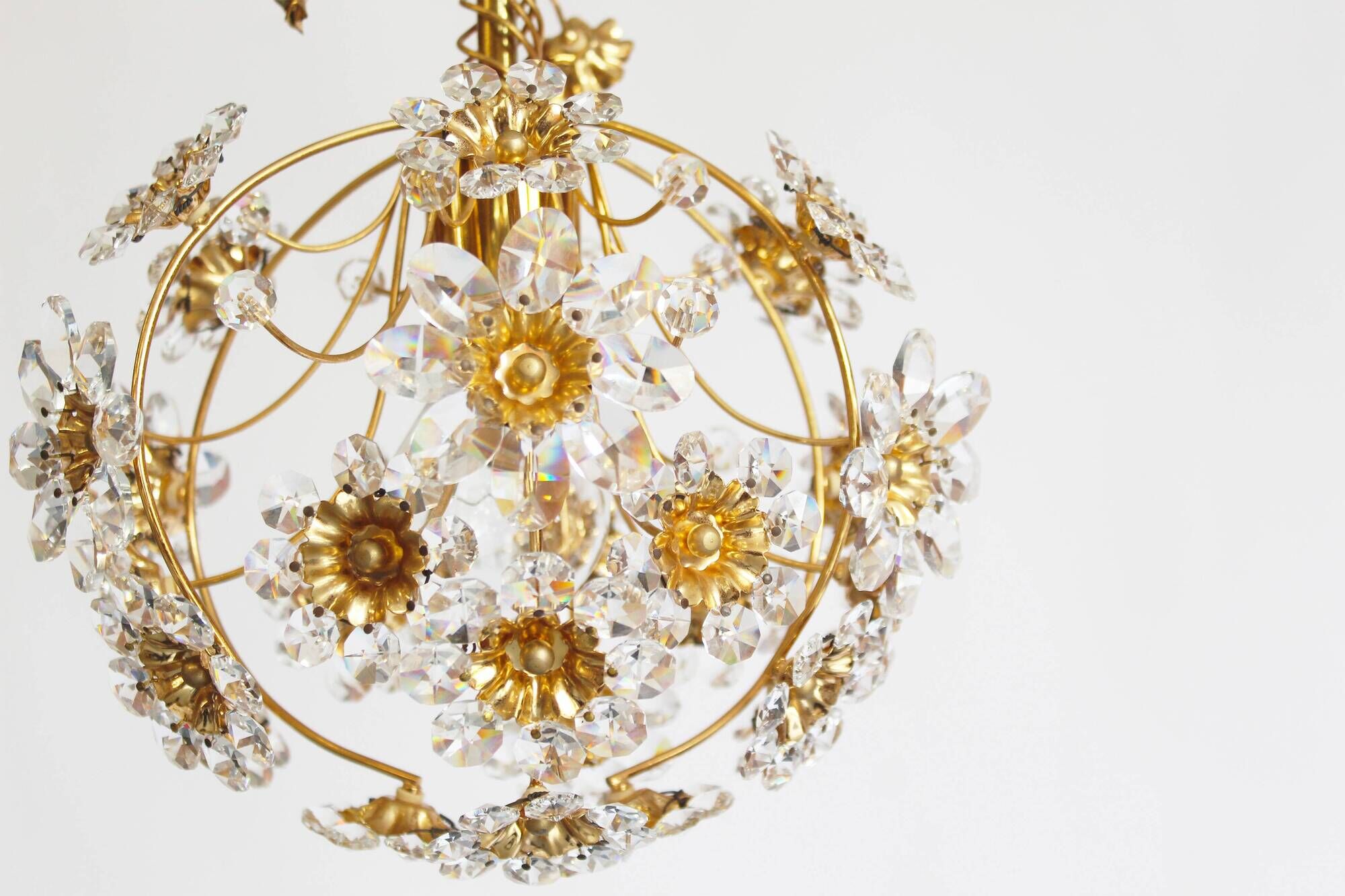 Gilt and crystal glass Chandelier by Palwa, Germany 1970's