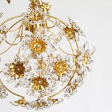 Lustre en verre doré et cristal de Palwa, Allemagne, années 1970
