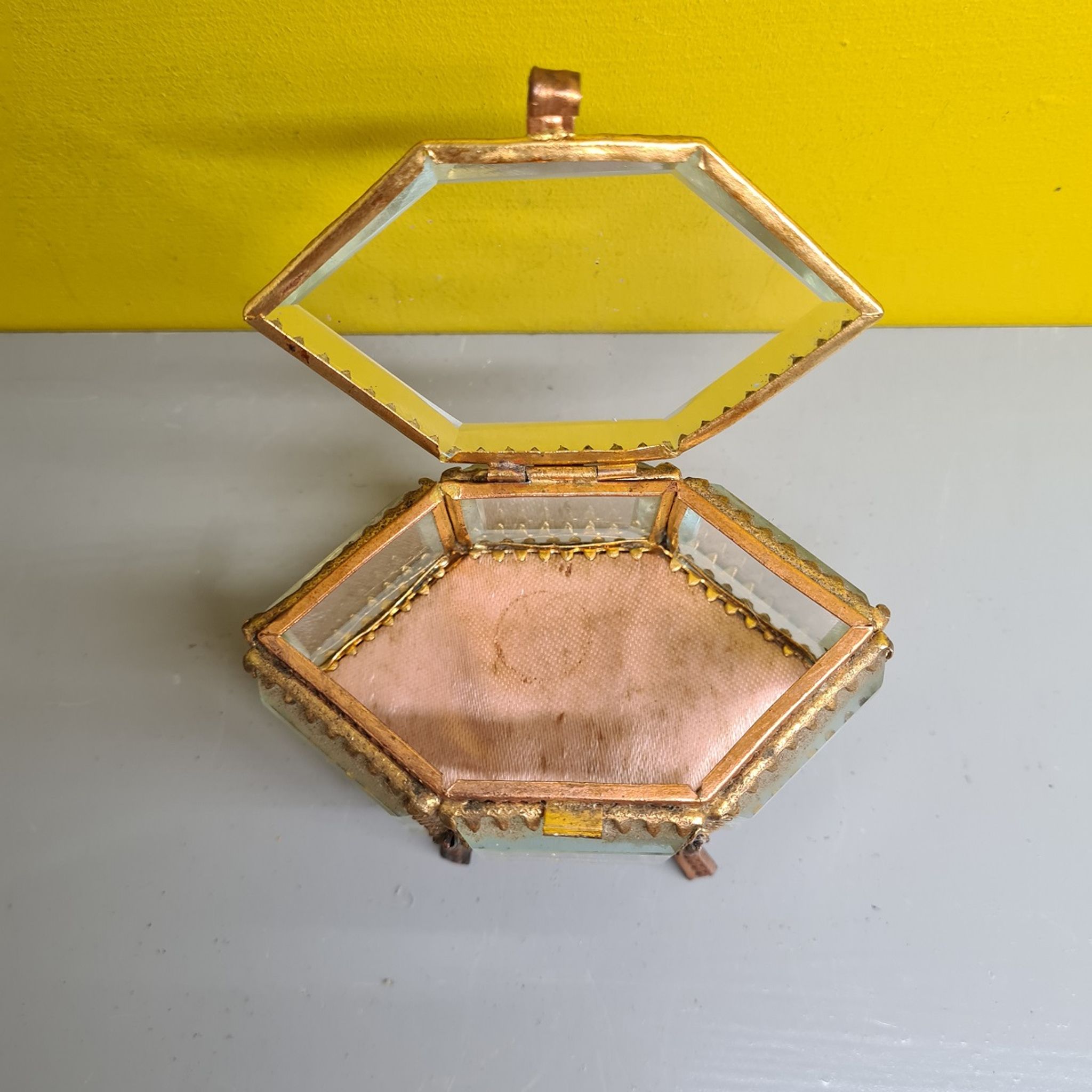 Old French Gold Plated and Crystal Jewelery Box. from the mid 20th century.