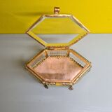 Old French Gold Plated and Crystal Jewelery Box. from the mid 20th century.
