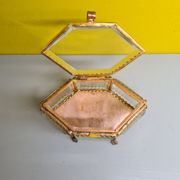 Old French Gold Plated and Crystal Jewelery Box. from the mid 20th century.