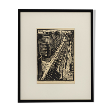 Hochbahn, Linogravure N/B sur papier, 55 x 68 cm
