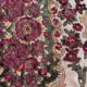 Old floral cotton velvet rug or throw with fringes, 180 x 130 cm