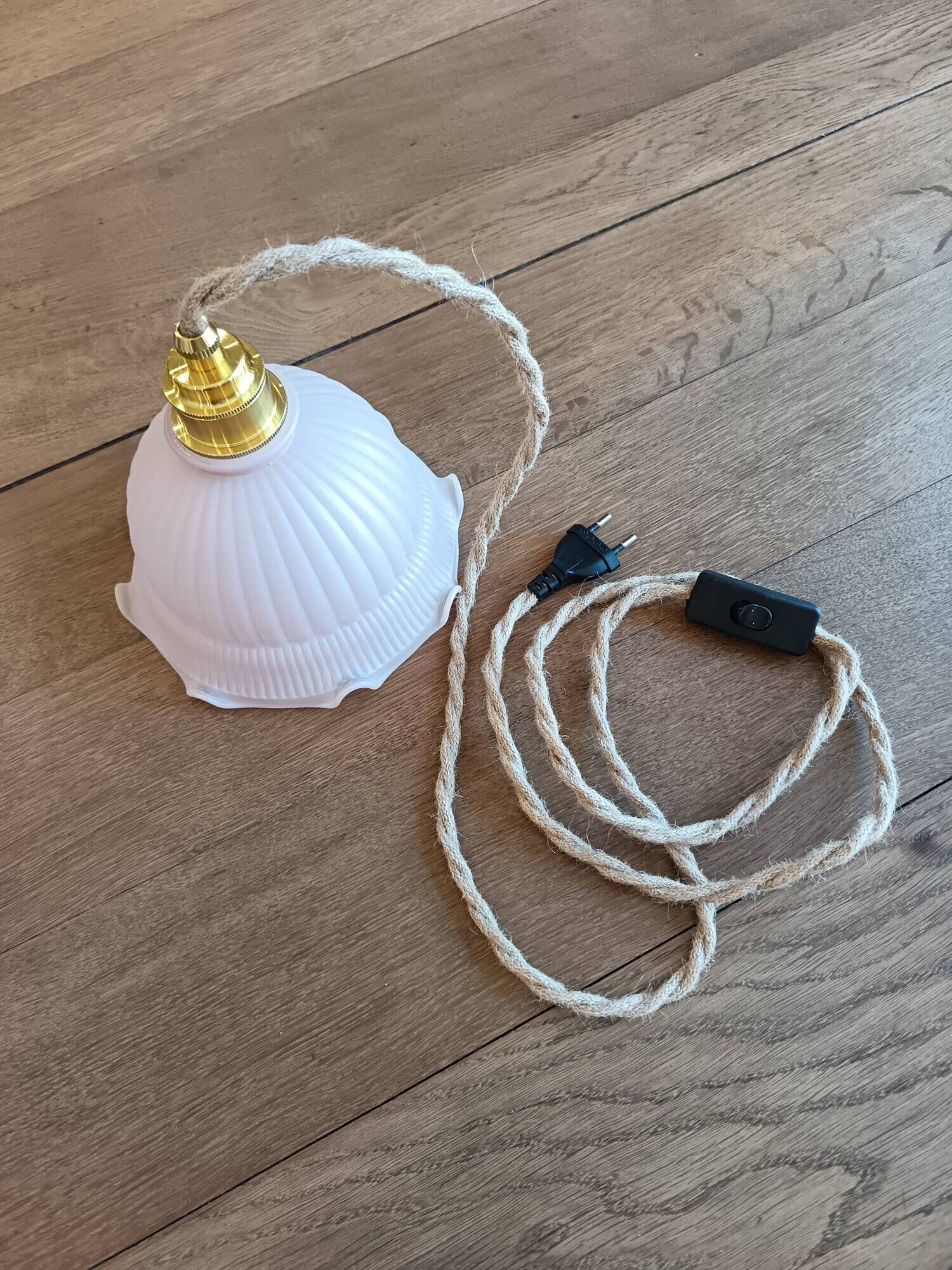 Pale pink vintage glass lamp, gold socket