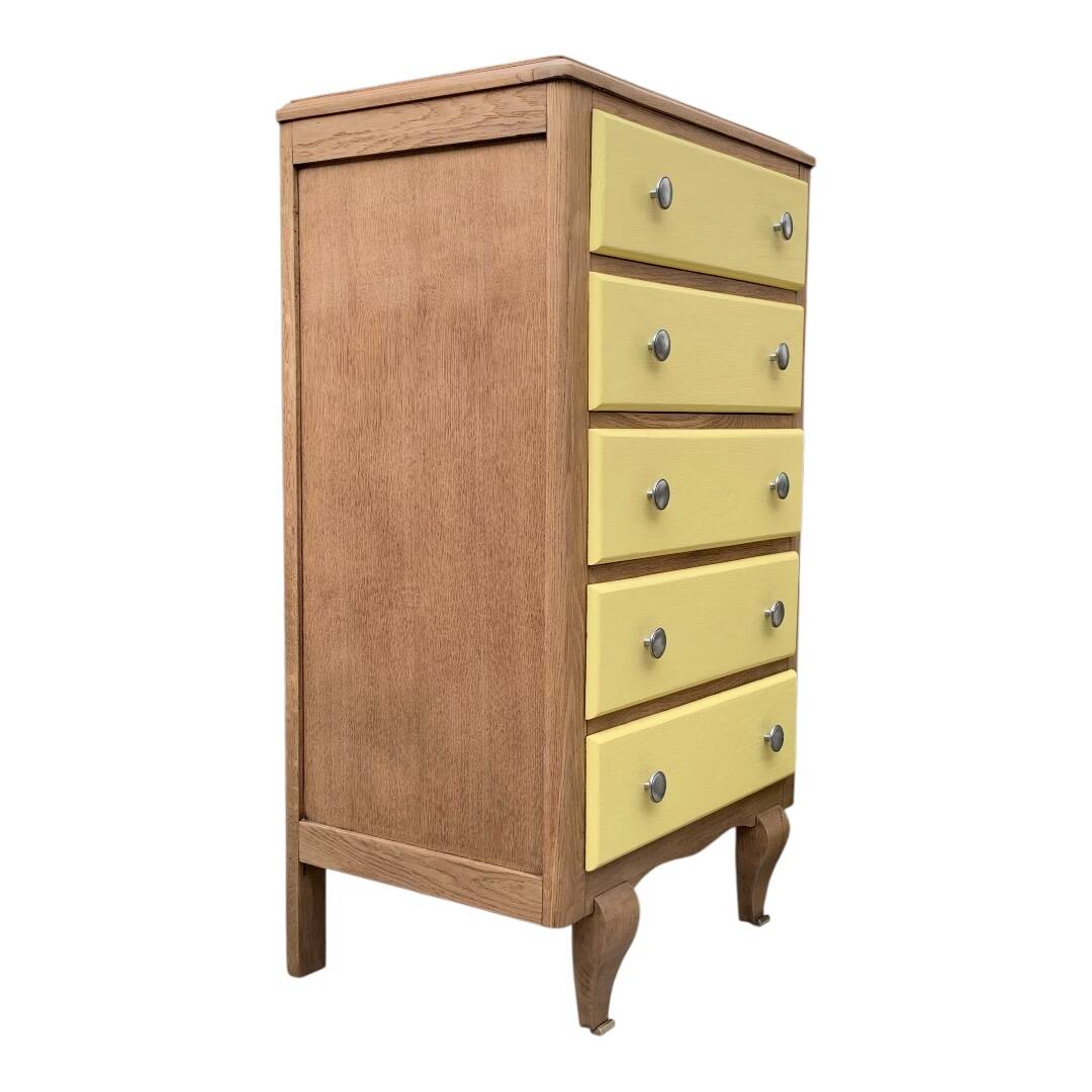 Art Deco chest of drawers in raw oak and yellow