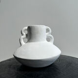 Handmade terracotta vase painted white with double handles H:16 D:20