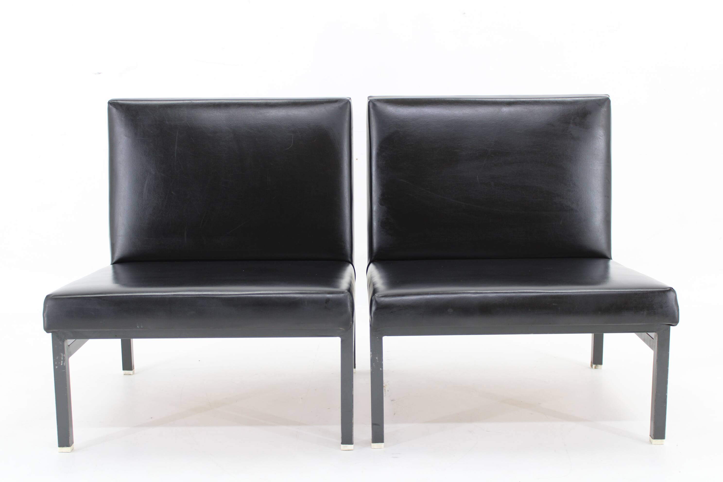 1970s Pair of Leatherette Lounge Chairs , Czechoslovakia