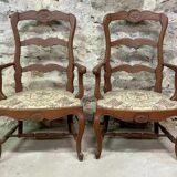 Pair of neo-rustic Louis XV style oak armchairs circa 1900