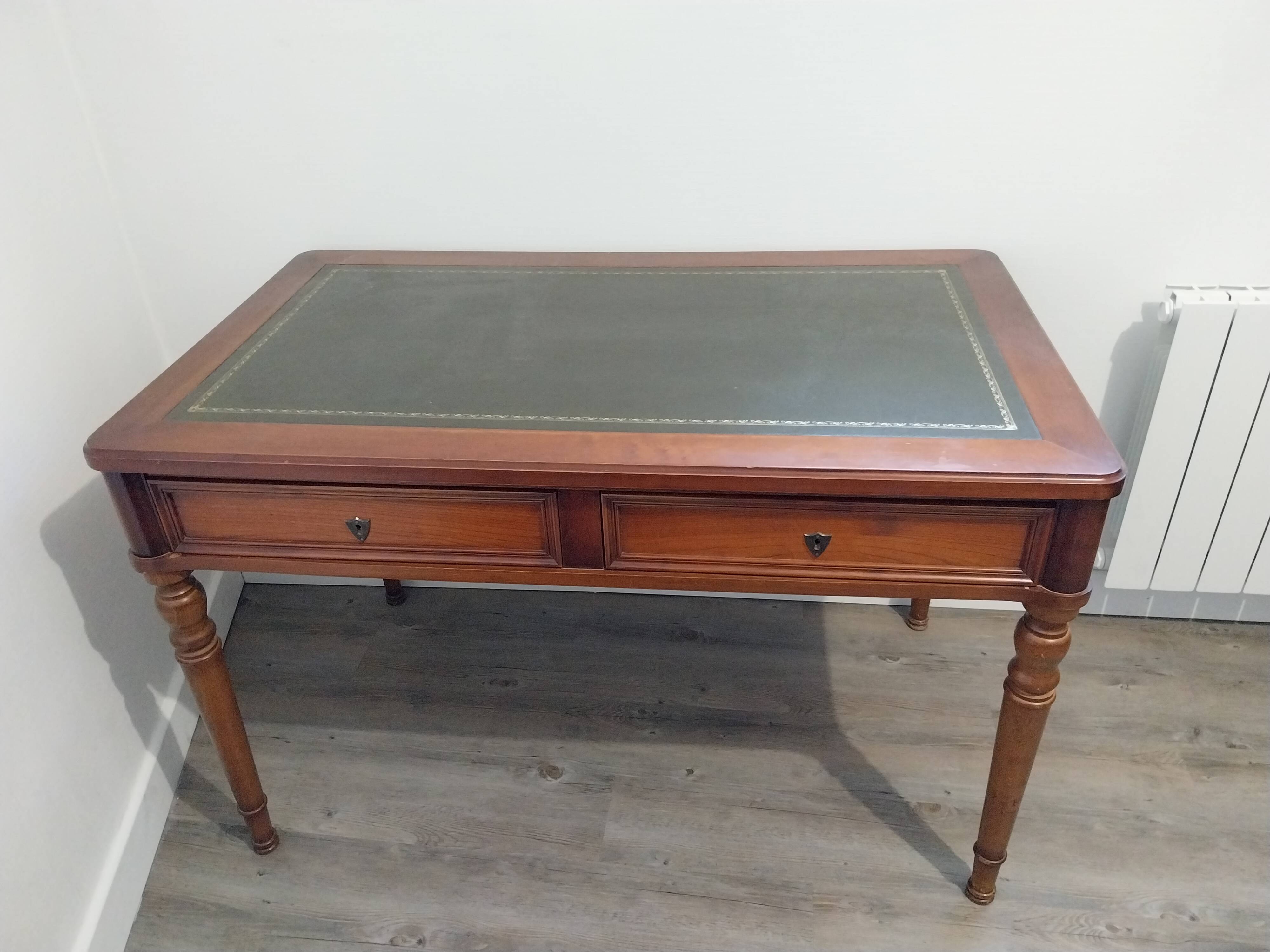 Grange desk in solid wood – green leather – louis xvi style