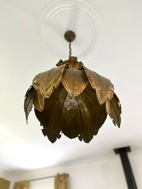 Brutalist suspension, brass leaves, Svend Aage Holm Sorensen, 1960